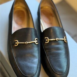 Black Leather Loafers with Gold Detail